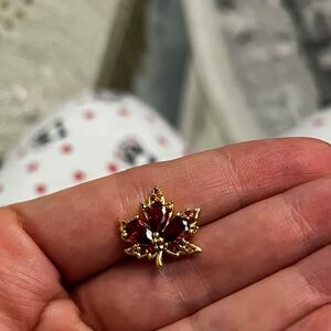 Elegant Gold and Red Leaf Brooch